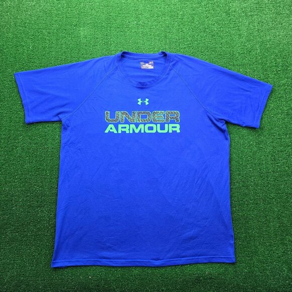Under Armour Tshirt Mens Large Blue Short Sleeve HeatGear‎ Workout Performance - Picture 1 of 7